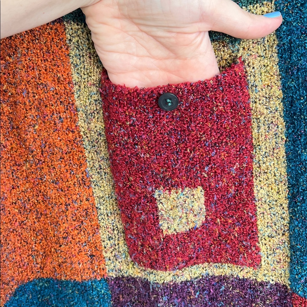 Vintage 90s chunky knit pocket sweater with multi color squares Westbound medium - Picture 5 of 7